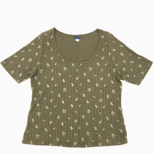 Old Navy Fitted Elbow Sleeve Rib Knit T-Shirt Tee Womens Size 2X Boho Goblincore